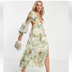 ASOS Ruffled Tiered Dress with Lace Up Back